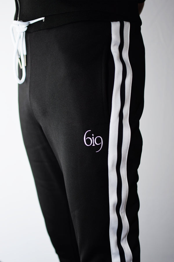 Poly Track Bottoms Feat. White Taping & Rear Embroidery - BIG Gymwear Ltd